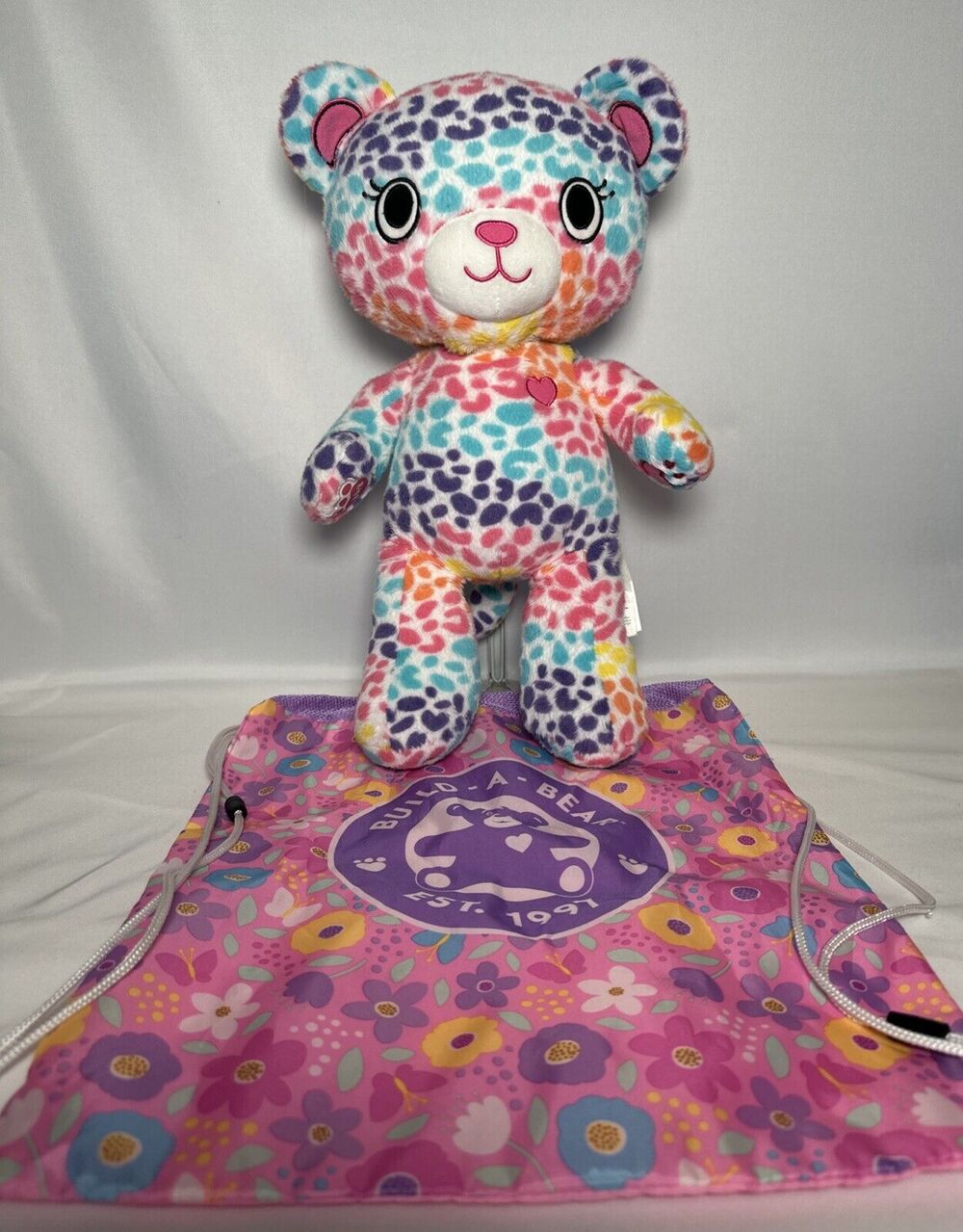 17" Build A Bear Rainbow Tie Dye Leopard Kitty Cat Plush Stuffed Toy With Bag
